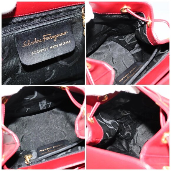 Salvatore Ferragamo Vala Backpack Leather Red Gold Auth 138862 - Picture 13 of 14